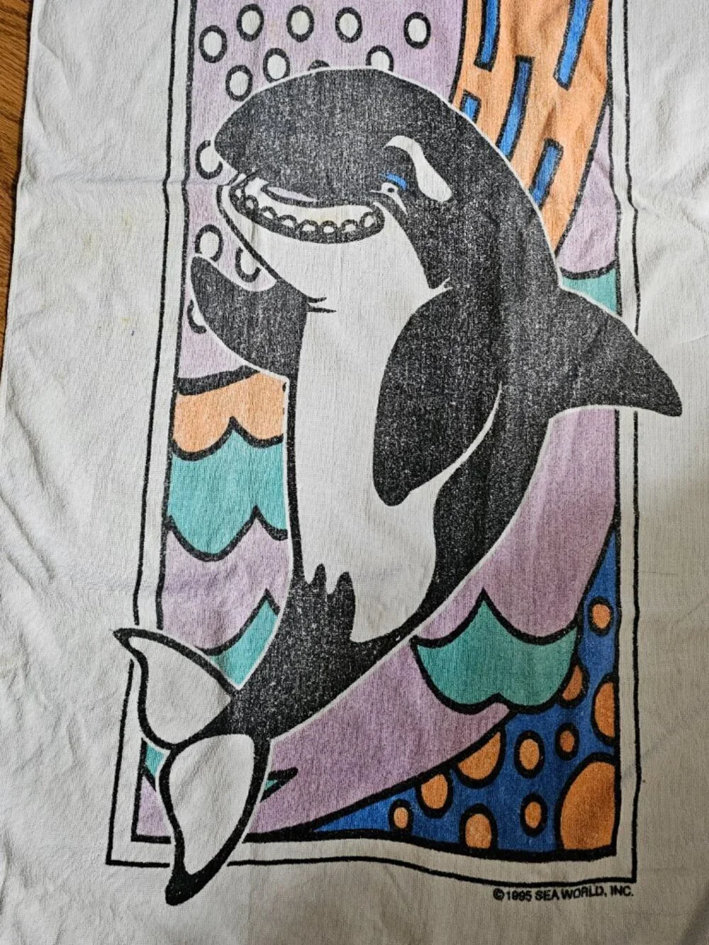 Vintage Rare 90s 1995 Sea World Shamu's Happy Harbor Beach Towel Orca Whale Rare